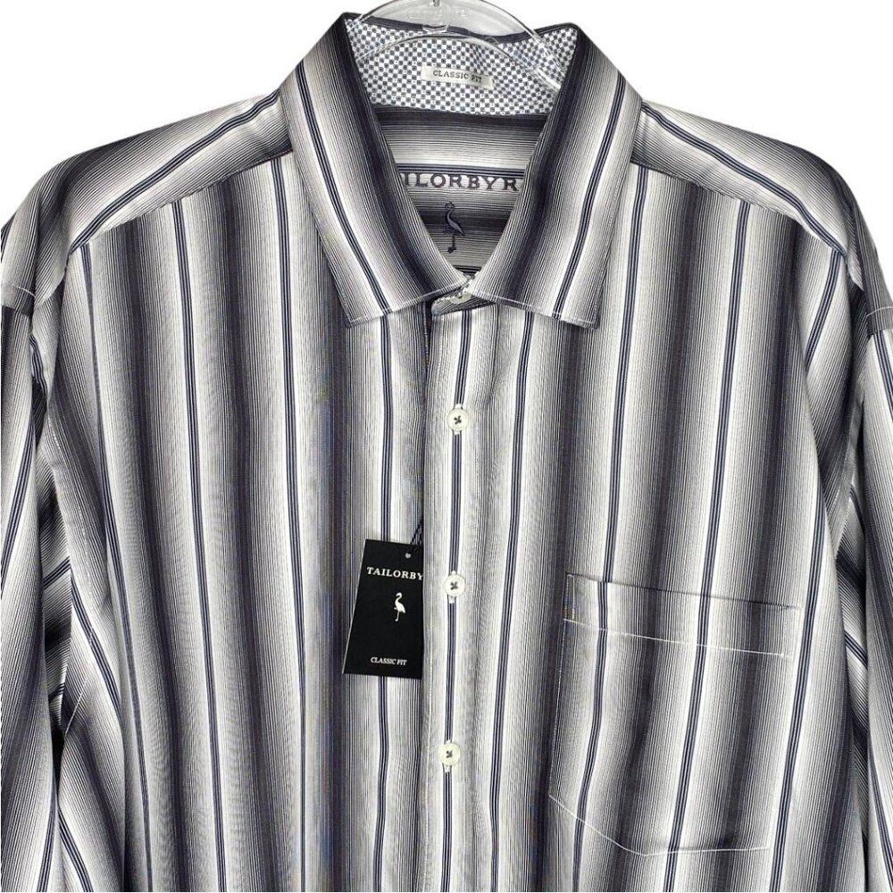 Tailorbyrd Mens Classic Fit Striped Button-Up Shirt Pocket & Contrast Cuffs